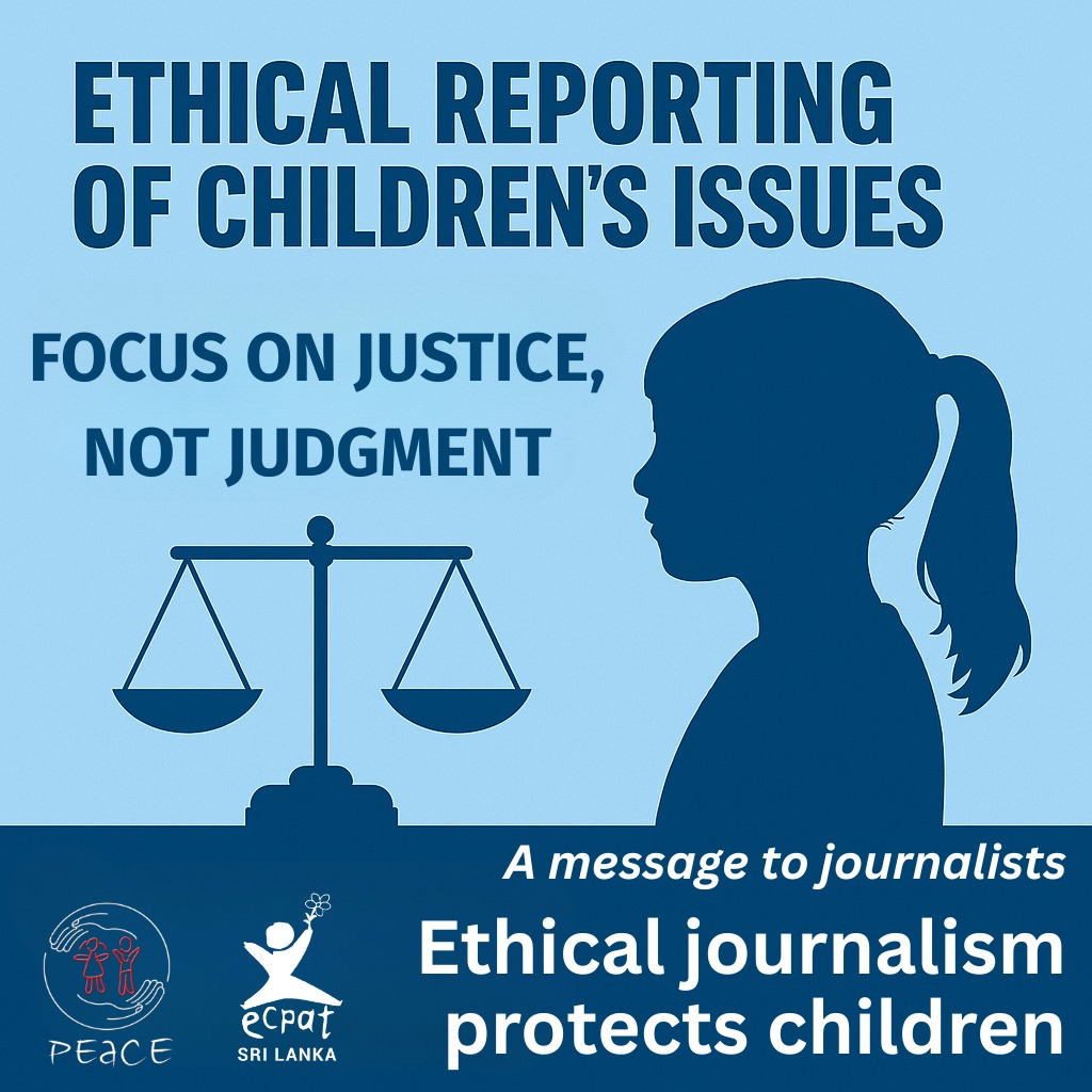 Ethical reporting on children in Zimbabwe—silhouette of a girl beside scales of justice, urging focus on justice not judgment