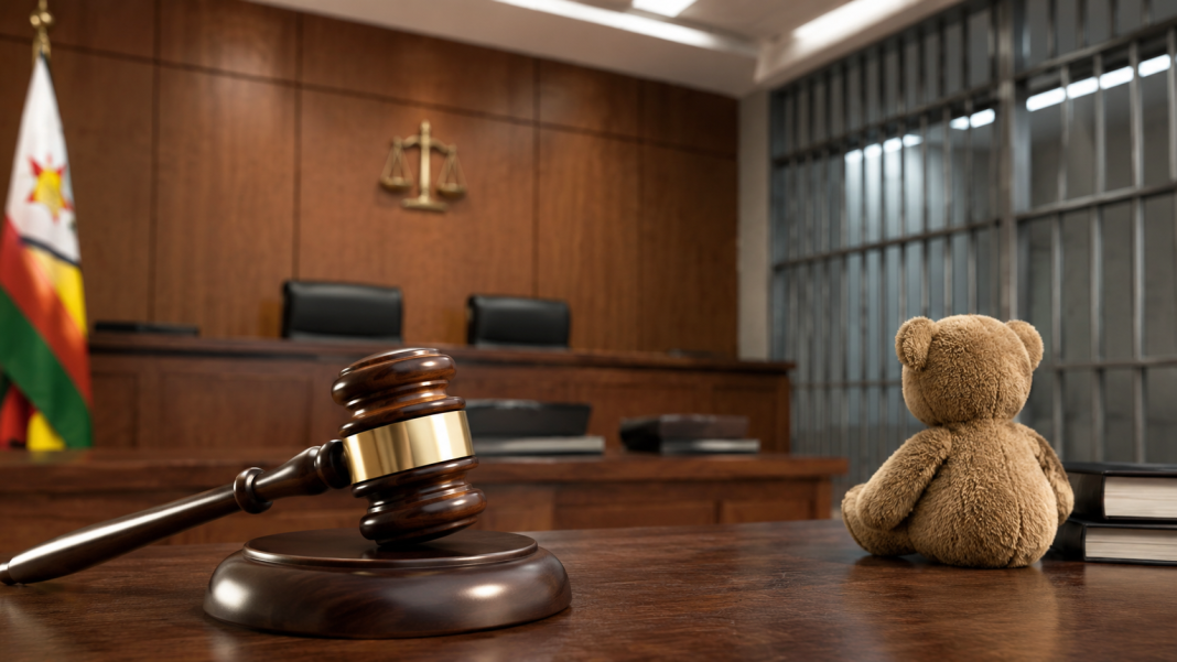 Courtroom gavel and teddy bear symbolising child protection after Kwekwe barber jailed 75 years