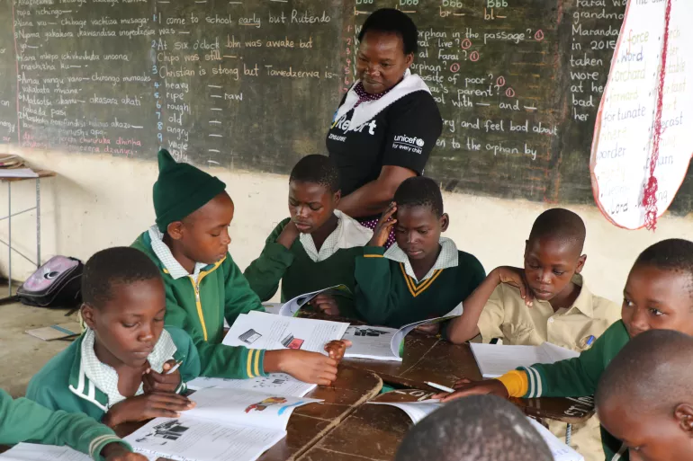 Zimbabwean primary school learners studying during a classroom lesson