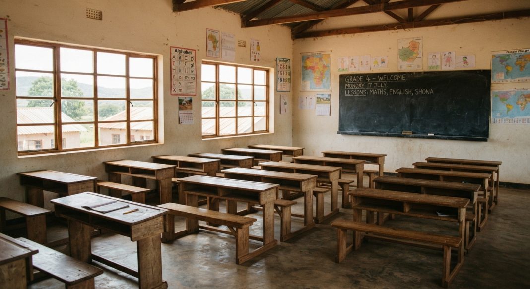 Empty primary school classroom illustrating the death of a seven-year-old pupil following a fight at Zengenene Primary School in Murewa.